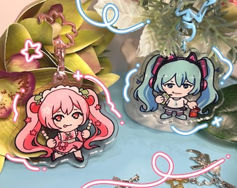 Sakura Miku and Gaming Miku Gradient Acrylic Keychains