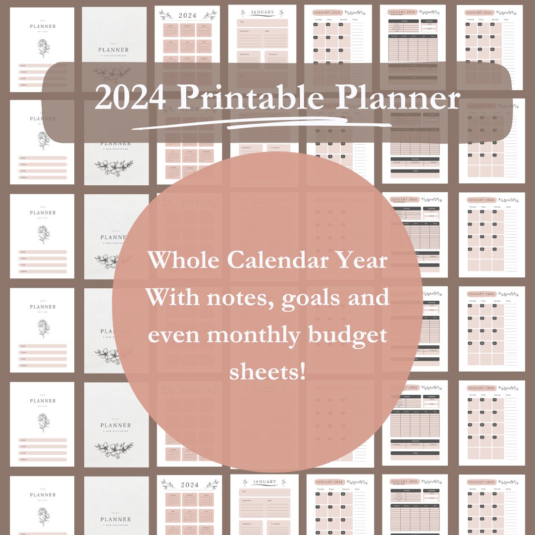 2024 Printable Planner, Budget Planner, Notebook, 2024 Calendar
