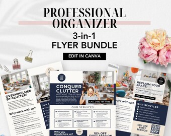 Home Organizer Flyer Bundle, Editable Canva Template (Digital Download)