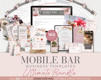 Mobile Bar Business Template Bundle, Floral Chic Canva Templates