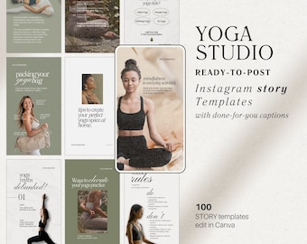 Yoga Studio Instagram Story Templates, Social Media Posts (Canva)