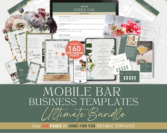 Mobile Bar Business Template Bundle, Mobile Bar Forms, Contract, Service Packages, Menu, Signs, Instagram Posts, Templates for Mobile Bar