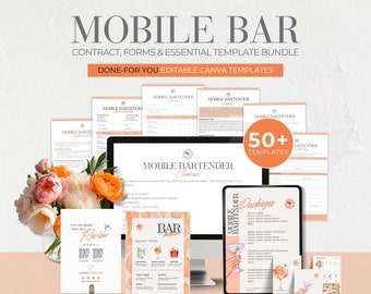 Mobile Bartending Contract Bundle with Agreement Forms, Mobile Bar Packages, Bar Menu, Signs, Editable Templates for Mobile Bar Business
