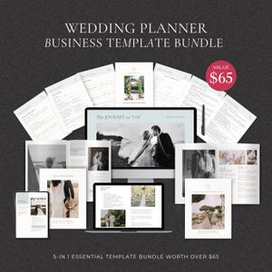 Plantilla de negocio para organizadores de eventos de bodas con lista de precios, cuestionario, propuesta, guía de bienvenida, contrato, plantilla Canva para organizadores de bodas