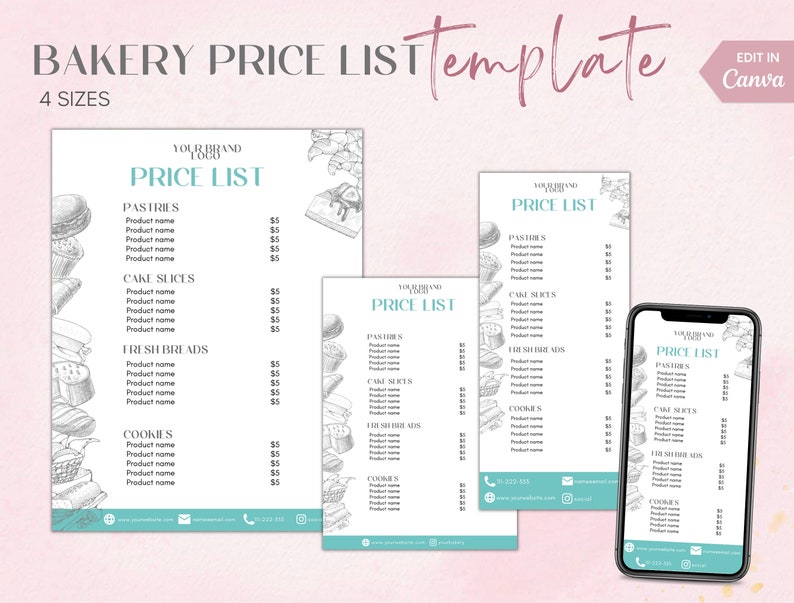 Bakery Price List Price List Template Bakery Menu Canva Etsy