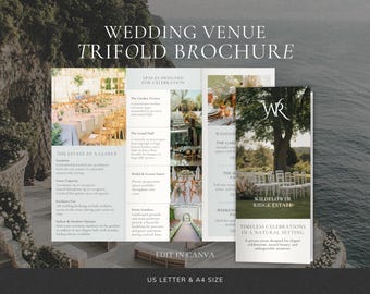 Wedding Venue Brochure Template, Trifold Canva Design (US Letter & A4 Size)