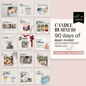 Candle Instagram Post Template and Captions, Canva Social Media Template and Instagram Captions for Soy Candle Business Social Media Content