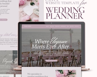 Site Web de Wedding Event Planner, modèle de site Web Canva, modèle de page de destination pour organisateur de mariage, coordinateur de mariage, organisateur de fêtes