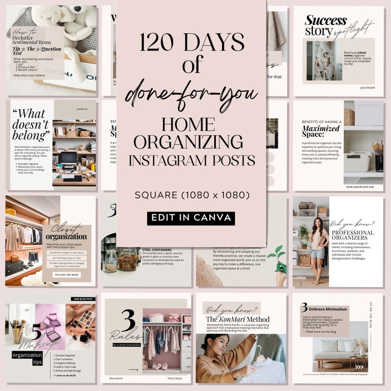 Home Organizing Instagram Post, Home Organization Instagram Templates, Canva Social Media Templates for Home Organizer, Realtor, Interior image 1