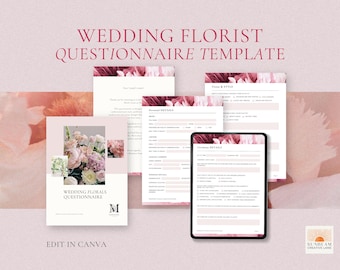 Plantilla de cuestionario para clientes de floristería nupcial, formulario editable de Canva