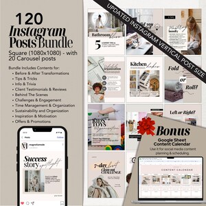 Puede incluir: Un paquete de 120 publicaciones de Instagram en formato cuadrado, que incluye 20 publicaciones de carrusel. El paquete incluye contenido para transformaciones, consejos, trivia, testimonios, detr&aacute;s de escena, desaf&iacute;os, gesti&oacute;n del tiempo y m&aacute;s. Tambi&eacute;n incluye un calendario de contenido de Google Sheet.