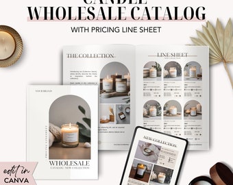 BOHO Candle Wholesale Catalog, Candle Wholesale Catalog Template, Product Line Sheet, Canva Template Wholesale Catalog for Candle Business
