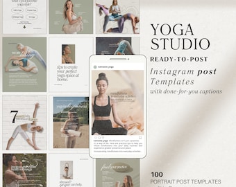 Yoga Studio Instagram Templates, Editable Social Media Posts (Canva)