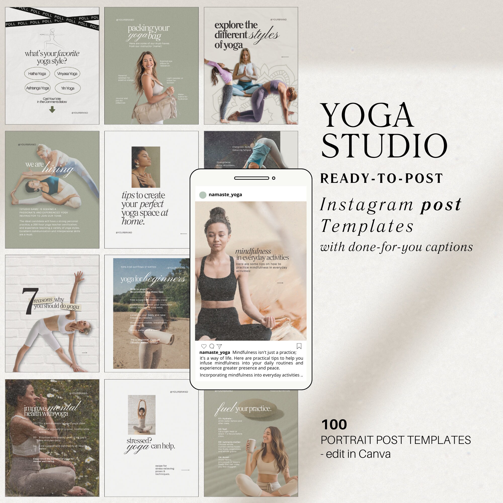 100 Yoga Studio Instagram Template, Editable Yoga Social Media ...