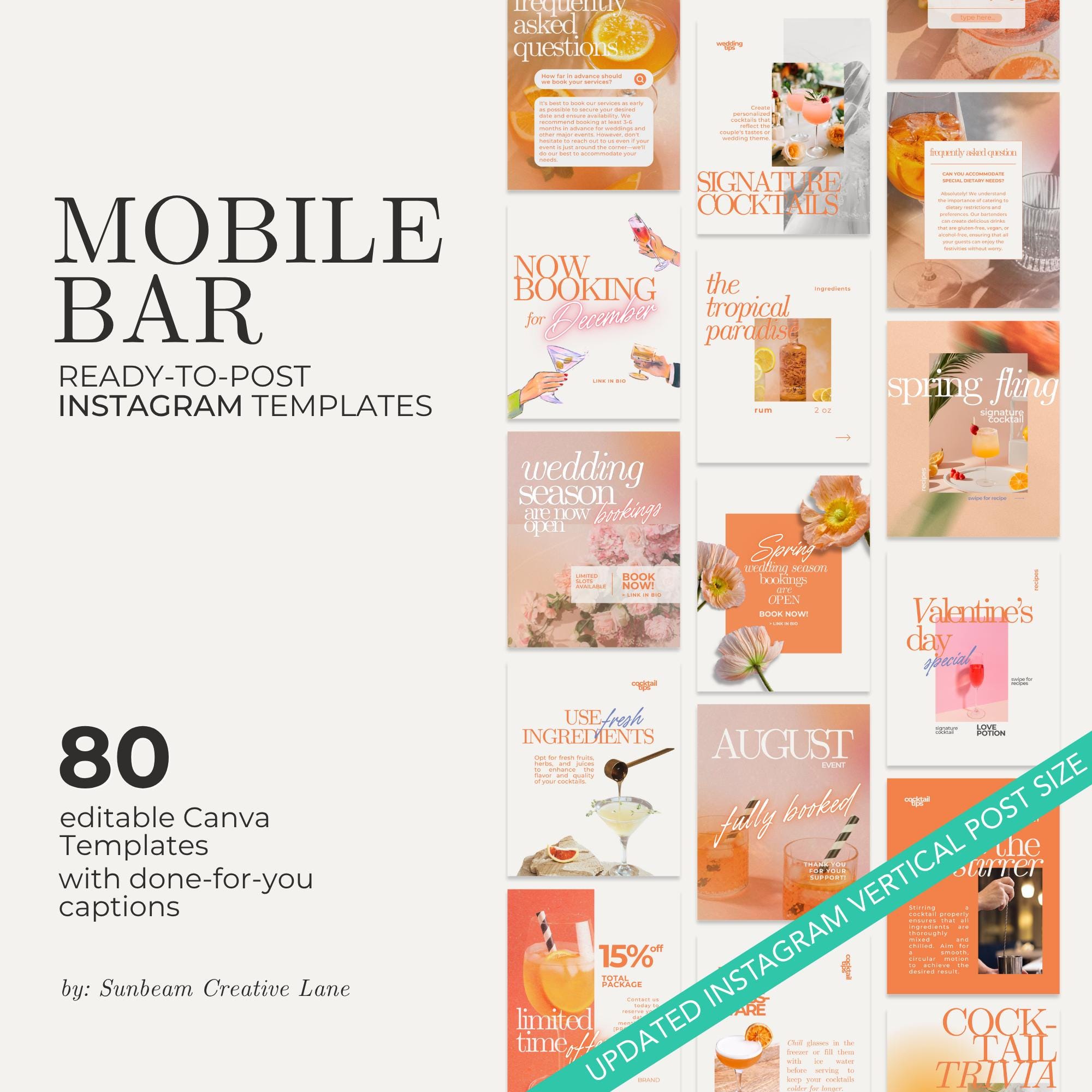Mobile Bar Instagram Templates, Bar Tender Social Media Template, Canva Templates for Mobile Bartender, Wedding Mobile Bar, Event Mobile Bar