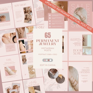 Postagens de joias permanentes no Instagram, modelos editáveis de joias permanentes para mídias sociais, suprimentos para joias permanentes, modelos do Canva