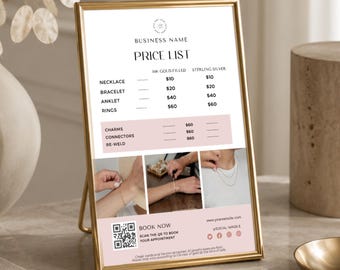 Permanent Jewelry Price List Sign Template, Editable Canva Design (Digital Download)