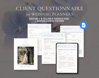 Editable and Fillable Wedding Planner Client Questionnaire, Google Doc Template, Client Onboarding for Wedding Planning Services, Canva