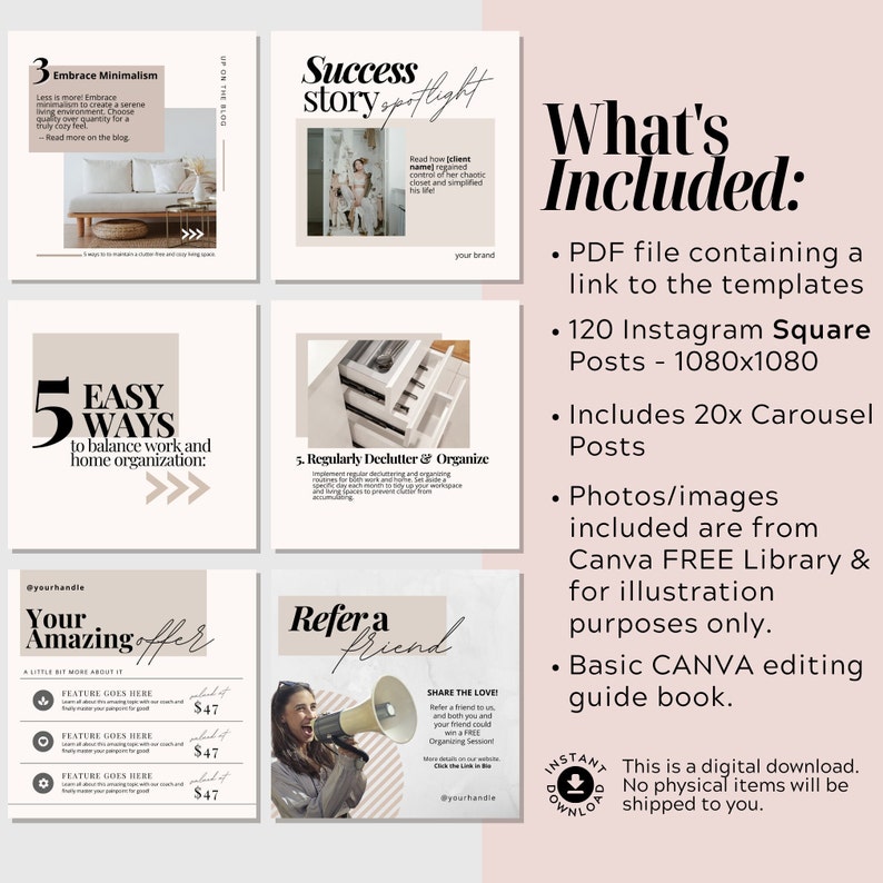 Home Organizing Instagram Post, Home Organization Instagram Templates, Canva Social Media Templates for Home Organizer, Realtor, Interior image 7