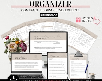 Professional Home Organizer Contract Template, Client Intake Form, Organizing Service Agreement, Invoice Template, Client Questionnaire