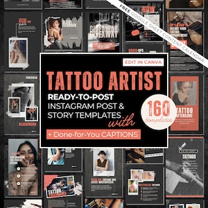 Tätowierer Social Media Template Bundle, bearbeitbare Canva Instagram Vorlage, Instagram Vorlagen für Tätowierer, Black Tattoo Instagram