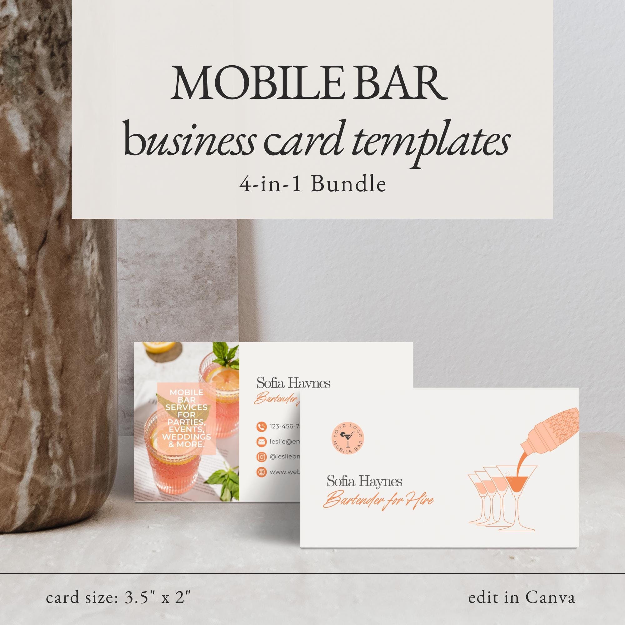 Mobile Bar Business Card Template, Editable Digital Business Card Template, QR Code Business Card Template for Mobile Bar Business Owner