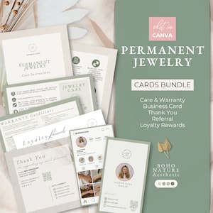 Permanent Jewelry Business Card Bundle with Permanent Jewelry Care and Warranty Card, Instagram Business Card Template for Permanent Jewelry