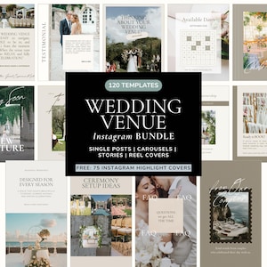 Wedding Venue Instagram Template Bundle with Free Highlight Covers, Canva Social Media for Event Marketing, Post Design