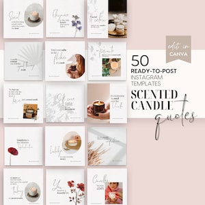 50 bearbeitbare Kerzen Zitate für Social Media, Candle Business Instagram Template, Canva Social Media Template für Candle Business Branding
