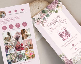 Florist Instagram Business Card with QR Code, Editable Canva Design