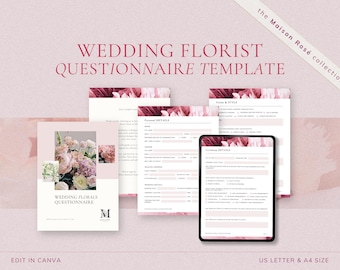 Wedding Florist Questionnaire Template, Editable Client Intake Form (Canva)