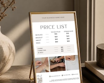 Price List Sign for Permanent Jewelry, Canva Editable Template (Digital Download)