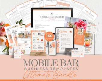 Mobile Bar Business Template Bundle, Forms, Menü, Social Media (Canva)
