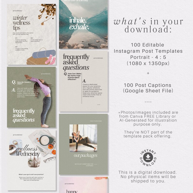 100 Yoga Studio Instagram Template, Editable Yoga Social Media ...