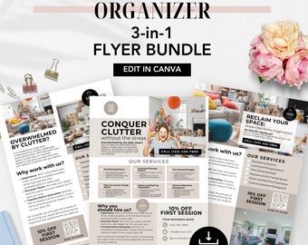 Home Organizer Flyer Bundle, Editable Canva Flyer Template, Marketing Flyer, Marketing Flyer Template for Professional Organizer Business