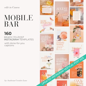 Modèles de publications et d&#39;articles sur les réseaux sociaux pour bar mobile, publications modifiables sur les réseaux sociaux pour barman, modèles Instagram pour entreprise de bar mobile