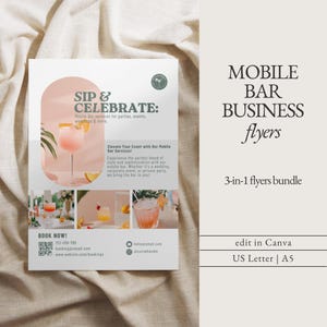 モバイル バー ビジネス フライヤー バンドル、Canva フライヤー テンプレート、モバイル バーテンダー フライヤー、モバイル バー パッケージ、モバイル バーテンダー用テンプレート