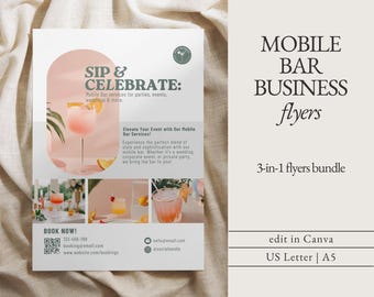 May include: A flyer for a mobile bar service. The flyer is pink and white with a picture of a cocktail. The text on the flyer says "Sip & Celebrate: Mobile Bar services for parties, events, weddings & more." The flyer also includes a QR code and contact information.