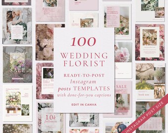 Wedding Florist Instagram Templates, Ready-to-Post Social Media Graphics (100 Posts)
