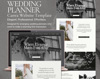 Premium bröllopsplanerare Canva-webbplats, Portfolio Canva-webbplatsmall, landningssidesmall för eventplanerare, bröllopskoordinator
