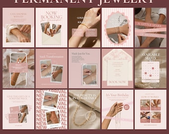 100 Permanent Jewelry Instagram Templates, Editable Canva Social Media Posts (Digital Download)