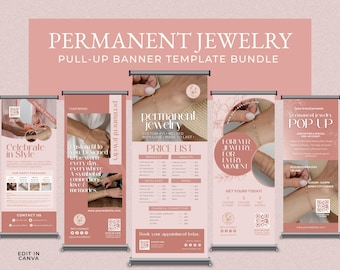Permanent Jewelry Banner Template with Price List, Pop Up Event, Editable Canva Branding