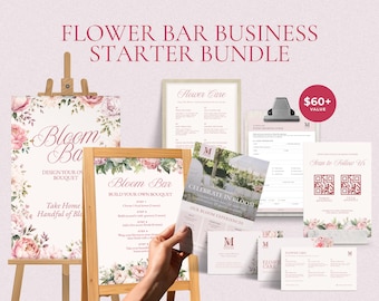 Bloom Bar Business Starter Template Bundle with Flower Instruction Signs, Event Booking form, Contract and Card, Editable Canva Design