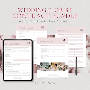 Wedding Florist Contract Template, Editable Canva Template, Flower Arrangements Service Agreement, Business Forms for Wedding Floral Service