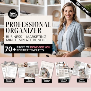 Lot de formulaires d'organisation professionnelle avec un prospectus et une brochure pour la maison, un formulaire de réception, une proposition client pour une entreprise professionnelle d'organisation