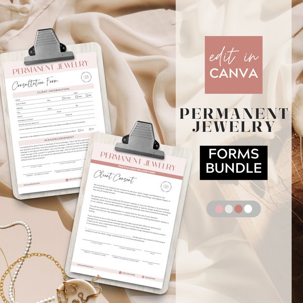 Permanent Jewelry Business Bundle Permanent Jewelry Liability Waiver Permanent Jewelry Consent Forms, Permanent Jewelry Canva Template