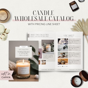 Candle Wholesale Line Sheet, Canva Wholesale Catalog Template, Business Catalog, Wholesale Line Sheet Template for Candle Business, Neutral