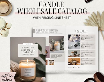 Candle Wholesale Line Sheet, Canva Wholesale Catalog Template, Business Catalog, Wholesale Line Sheet Template for Candle Business, Neutral