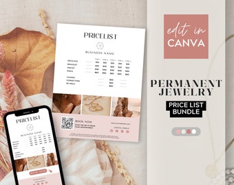 Permanente sieraden prijslijst teken Permanente sieraden bewerkbare sjabloon Permanente sieraden benodigdheden, QR-code teken, permanente ketting CT09