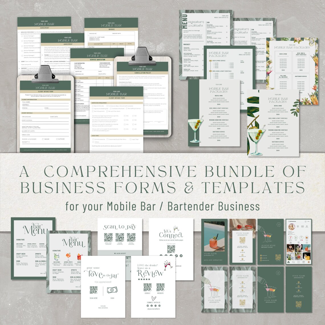 Mobile Bar Contract Template Bundle, Mobile Bartender Editable Canva ...